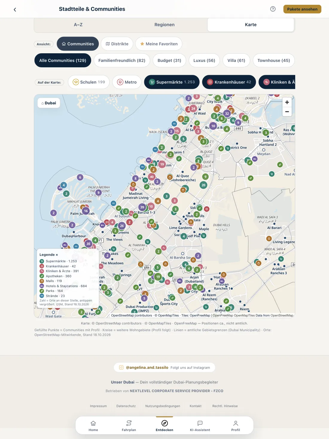 Unser Dubai auf dem Tablet: Karte mit 129 Stadtteilen, Schulen, Kliniken und Supermärkten